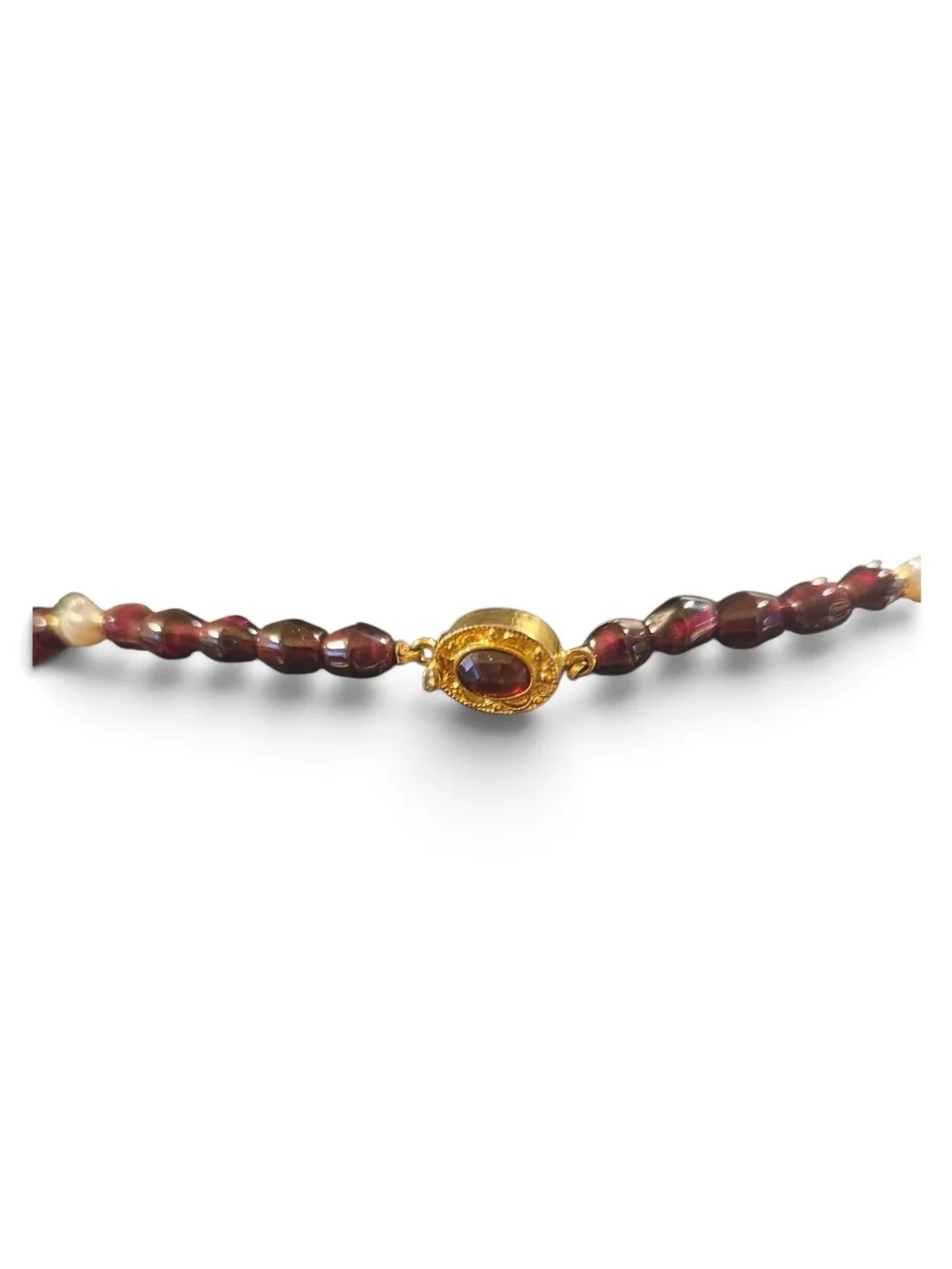 Garnet Bead and Freshwater Pearl Necklace - Deep Red